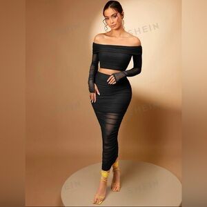 Shein Black Mesh Skirt Set New Small (stretchy material)